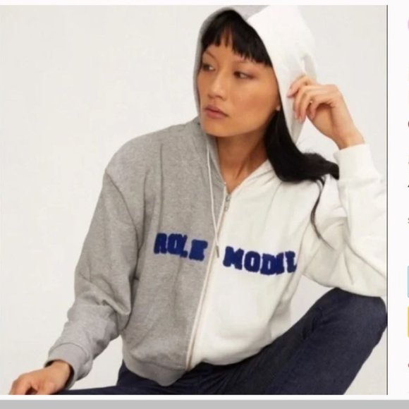 NEW Cynthia Rowley Embroidered Knit Zip Up Hoodie in White Gray size XS - Picture 1 of 11